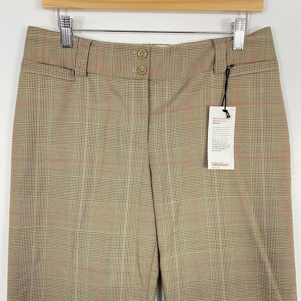 NWT Express Pants Womens 8 Tan Plaid Correspondent Stretch Dress Trouser Office - Picture 5 of 16